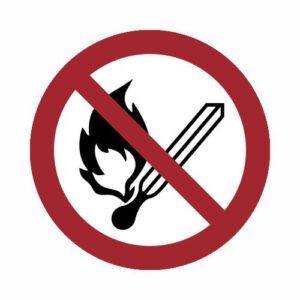 Verbotszeichen - Keine offene Flamme; Feuer, offene Zündquelle und Rauchen verboten