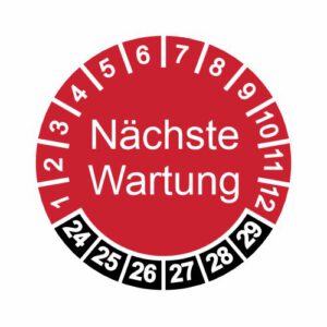 Hinweisschild - Mehrjährige Prüfetikette, Nächste Wartung rot